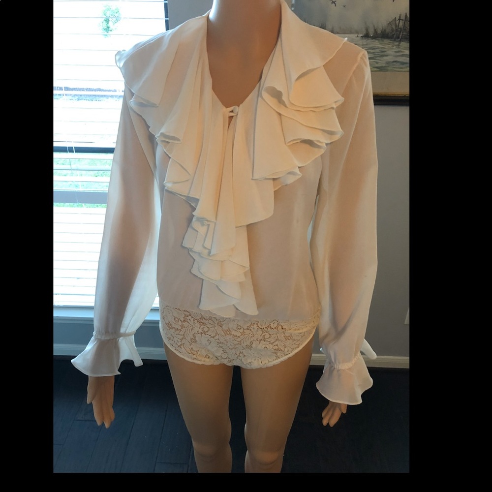 Dramatic Ruffle Leotard Blouse Vintage - image 1